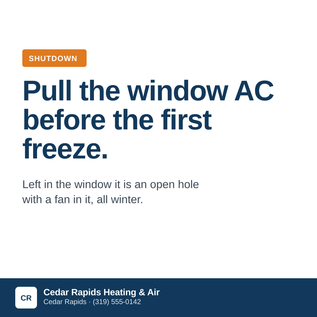 A finished social post for a fictional company, Cedar Rapids Heating & Air, reading "Some frost is normal. Constant ice is not."